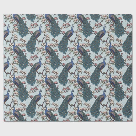 Mooie Blauwgroen pauwen en Magnolia bloemen Cadeaupapier (Vlak)