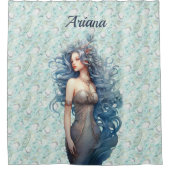 Mooie blauwharige zeemeermin douchegordijn (Voorkant)