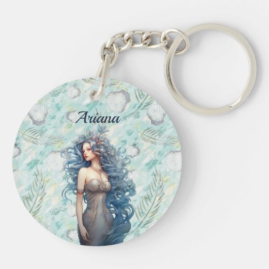 Mooie blauwharige zeemeermin sleutelhanger (Achterkant)