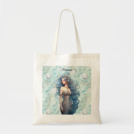 Mooie blauwharige zeemeermin tote bag (Voorkant)