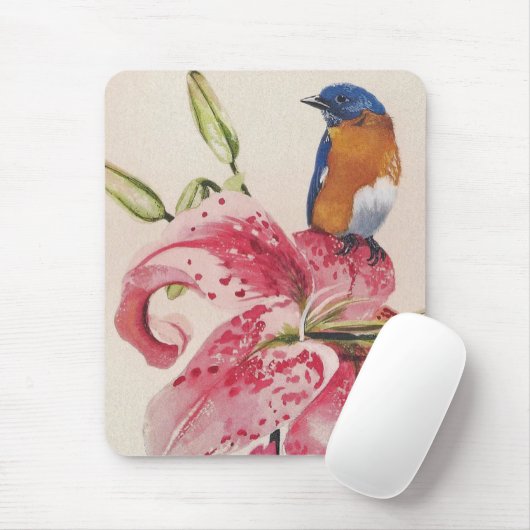 mooie blauwvogel op een sterrenlelie. muismat (Met muis)