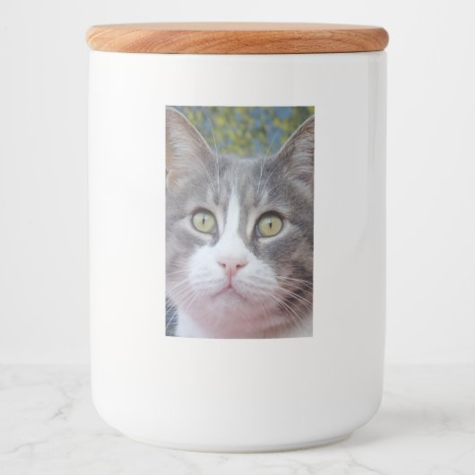 Mooie blik op het etiket van de kat-voedselverpakk (Voorkant)