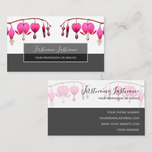 Mooie bloeding harten bloesems op grijs visitekaartje (Voorkant / Achterkant)
