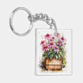 Mooie bloeiende Aster Bloemen Sleutelhanger (Voorkant Links)