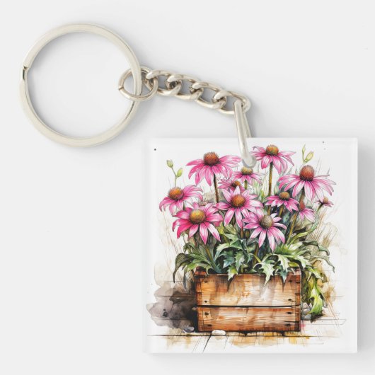 Mooie bloeiende Aster Bloemen Sleutelhanger (Voorkant)