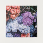 Mooie bloeiende bloemen (rozen, hortensia's, anjer wandkleed (Voorkant (horizontaal))