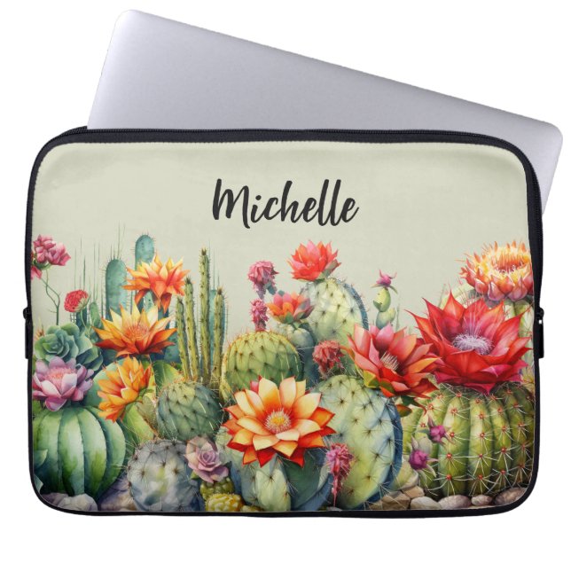 Mooie bloeiende cactussen met naam laptop sleeve (Voorkant)