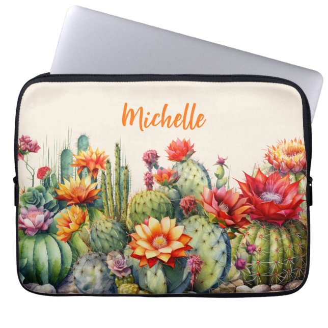 Mooie bloeiende cactussen met naam laptop sleeve (Voorkant)