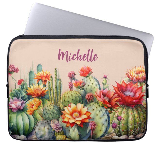 Mooie bloeiende cactussen met naam laptop sleeve (Voorkant)