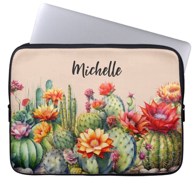 Mooie bloeiende cactussen met naam laptop sleeve (Voorkant)