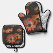 Mooie Bloeiende Moderne Ovenwant & Pannenlap Set (Voorkant / Achterkant)