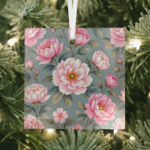 Mooie bloeiende roze bloemen glas ornament