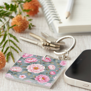 Mooie bloeiende roze bloemen sleutelhanger