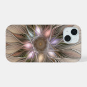 Mooie Bloem Abstract Beige Bruine Bloemige Fractal iPhone 15 Case (Achterkant horizontaal)