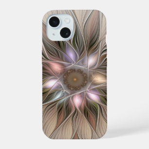 Mooie Bloem Abstract Beige Bruine Bloemige Fractal iPhone 15 Case
