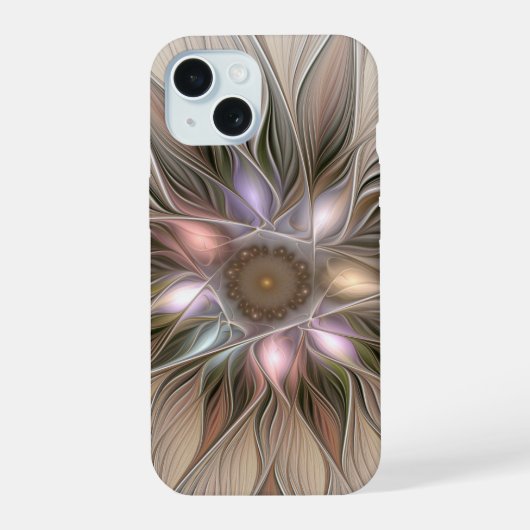 Mooie Bloem Abstract Beige Bruine Bloemige Fractal iPhone 15 Case (Achterkant)