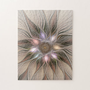 Mooie Bloem Abstract Beige Bruine Bloemrijke Fract Legpuzzel