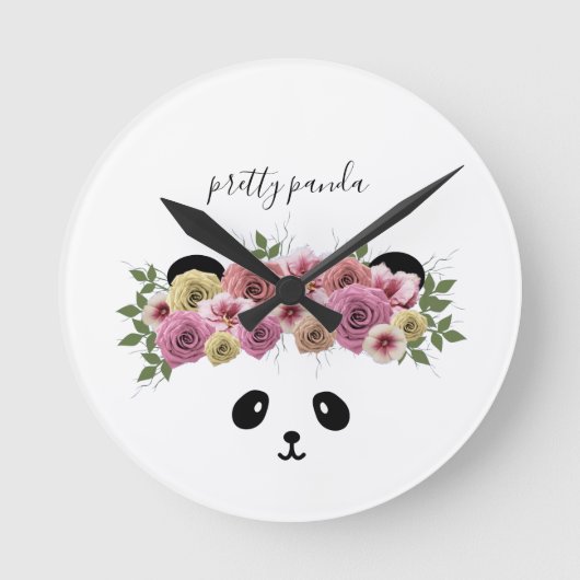 Mooie bloem beer panda kinderklok ronde klok (Voorkant)