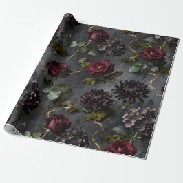 Mooie Bloem  Donkere Bloemige Geschenk Cadeaupapier