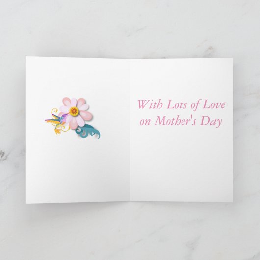 Mooie bloem en Moederdag van vochtige vogels Feestdagen Kaart (Binnen)