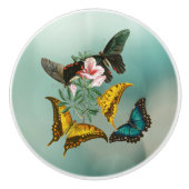 Mooie bloem en vlindergroen keramische knop (Voorkant)