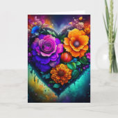 Mooie Bloem Gevulde Hart Valentijnsdag Kaart (Voorkant)