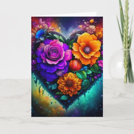 Mooie Bloem Gevulde Hart Valentijnsdag Kaart (Voorkant)