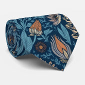 Mooie bloem in blauw en beige stropdas (Opgerold)