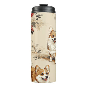 Mooie bloem kerst Corgi hond Thermosbeker