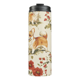 Mooie bloem kerst Corgi hond Thermosbeker