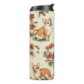 Mooie bloem kerst Corgi hond Thermosbeker (Gedraaid links)
