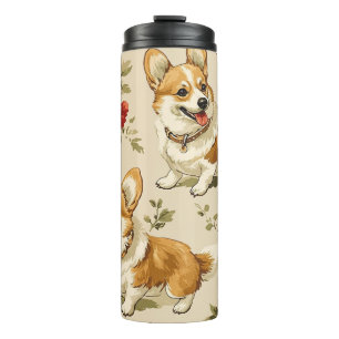 Mooie bloem kerst Corgi hond Thermosbeker
