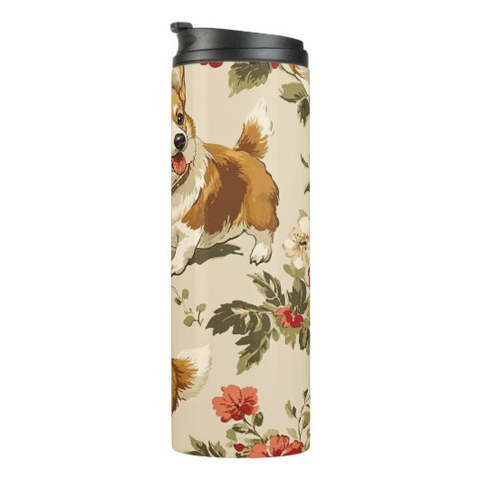Mooie bloem kerst Corgi hond Thermosbeker (Geroteerd rechts)