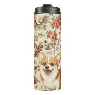 Mooie bloem kerst Corgi hond Thermosbeker