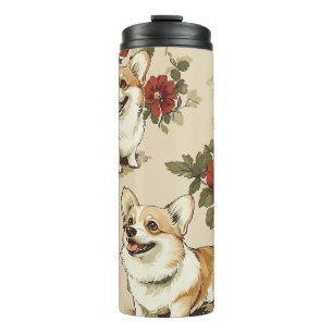 Mooie bloem kerst Corgi hond Thermosbeker