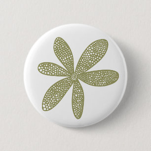 Mooie Bloem - Khaki op Wit Ronde Button 5,7 Cm