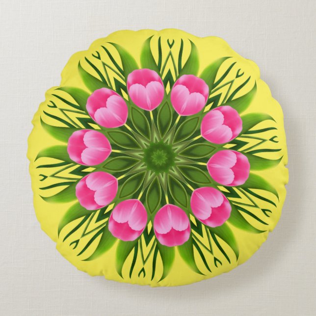 Mooie bloem Mandala Design-79358 Rond Kussen (Voorkant)