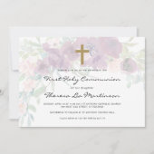 Mooie bloem met kruis Eerste Heilige Communie Kaart (Voorkant)