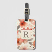 Mooie Bloem Monogram Sjabloon Persoonlijk Bagagelabel (Voorkant (verticaal))