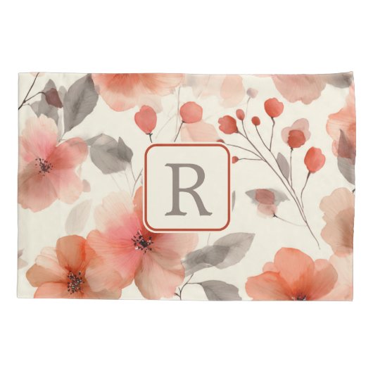 Mooie Bloem Monogram Sjabloon Persoonlijk Kussensloop (Achterkant)