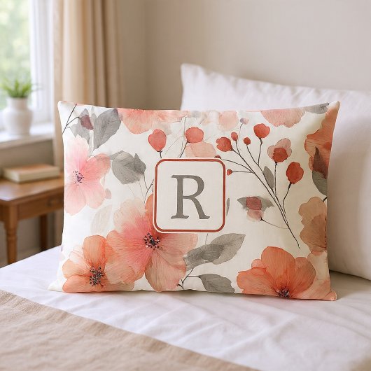 Mooie Bloem Monogram Sjabloon Persoonlijk Kussensloop