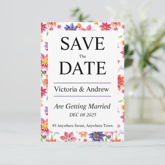 Mooie bloem save the date (Staand voorkant)