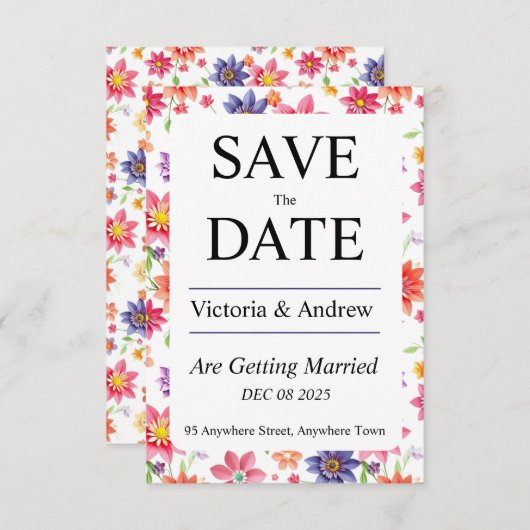 Mooie bloem save the date (Voorkant / Achterkant)