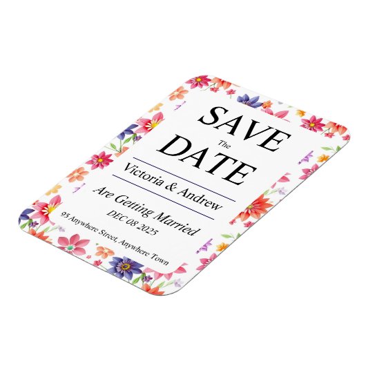 Mooie bloem save the date magneet (Linkerzijde)