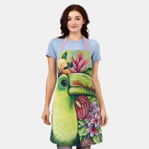 Mooie bloem Toucan Grappige groene roze schort