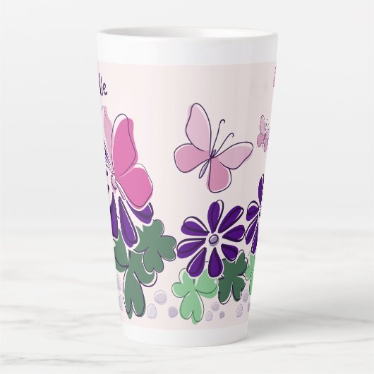 Mooie Bloem Vlinders Doodle Naam Latte Mok (Voorkant)