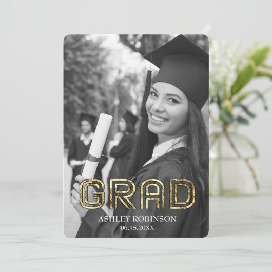 Mooie Bloemblauw Afstuderen Fotofeest Kaart (Staand voorkant)