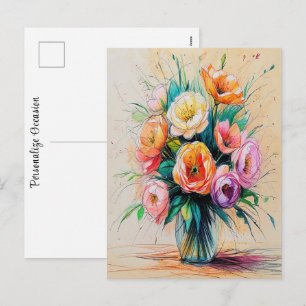 Mooie Bloemboeket Kunst Kleurpotloden Tekening Feestdagenkaart