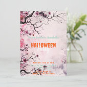 Mooie Bloemboom Roze Halloween Party Kaart (Staand voorkant)