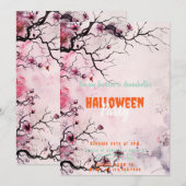 Mooie Bloemboom Roze Halloween Party Kaart (Voorkant / Achterkant)
